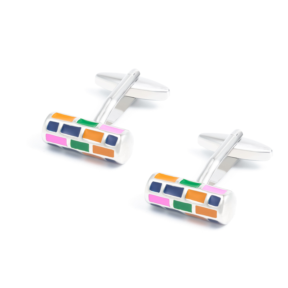 Cylindrical colored enamel drip metal cufflinks