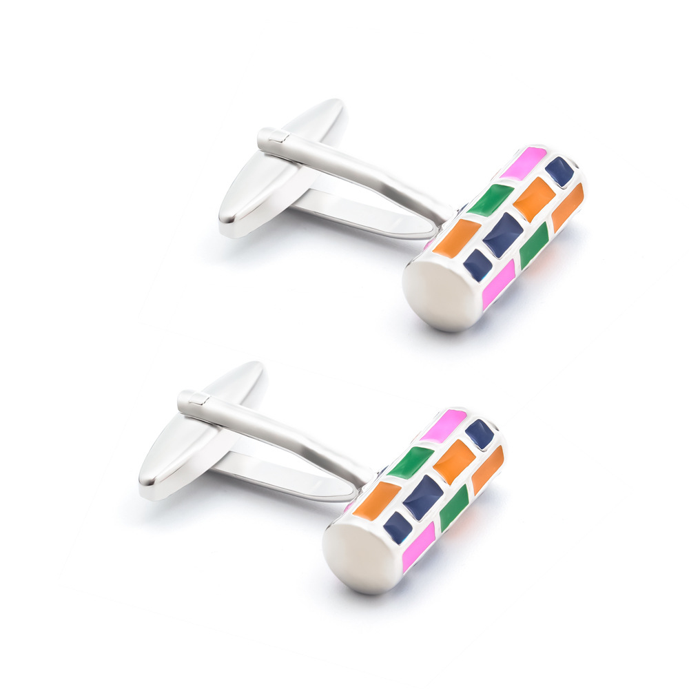 Cylindrical colored enamel drip metal cufflinks