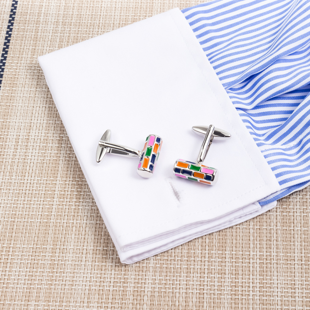 Cylindrical colored enamel drip metal cufflinks