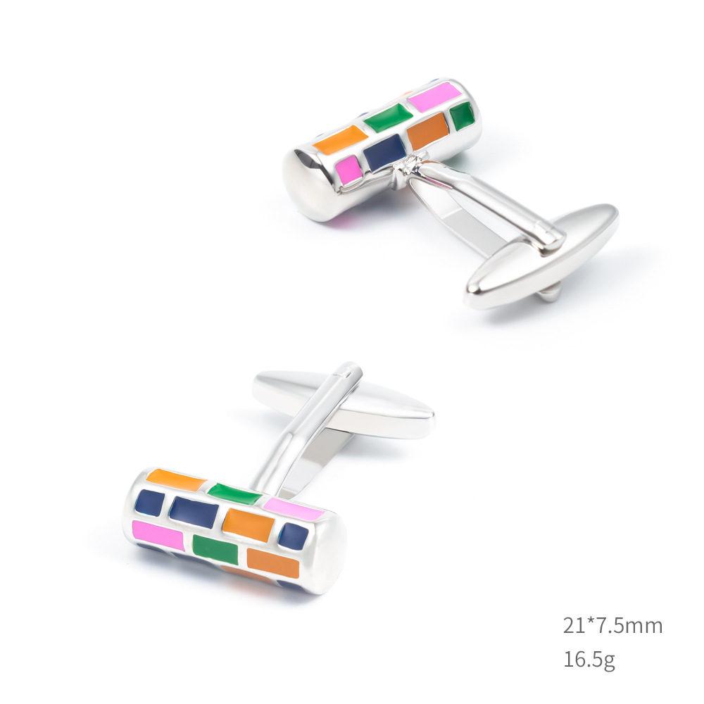 Cylindrical colored enamel drip metal cufflinks