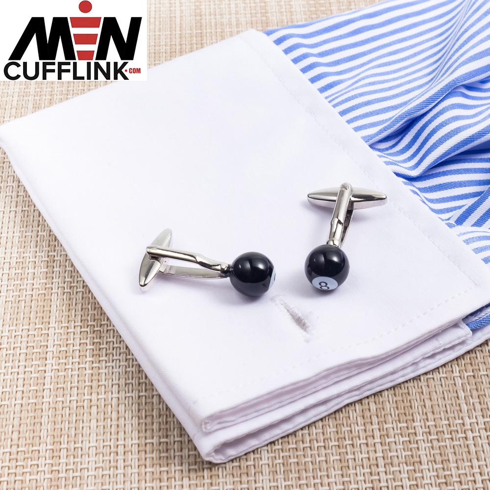 Billiard Metal Painted Black 8 Cufflinks