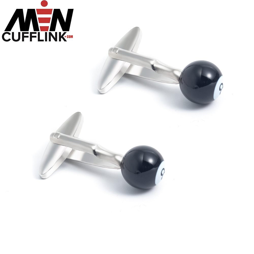 Billiard Metal Painted Black 8 Cufflinks