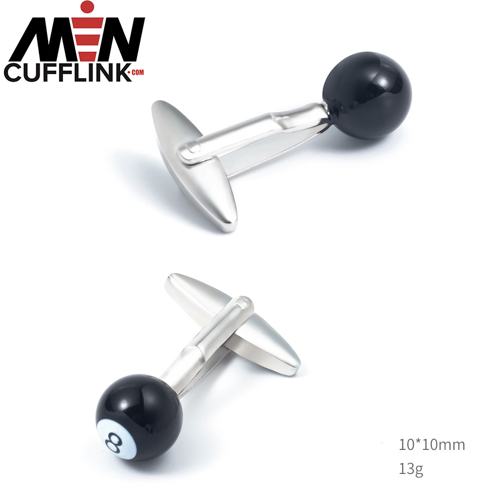 Billiard Metal Painted Black 8 Cufflinks