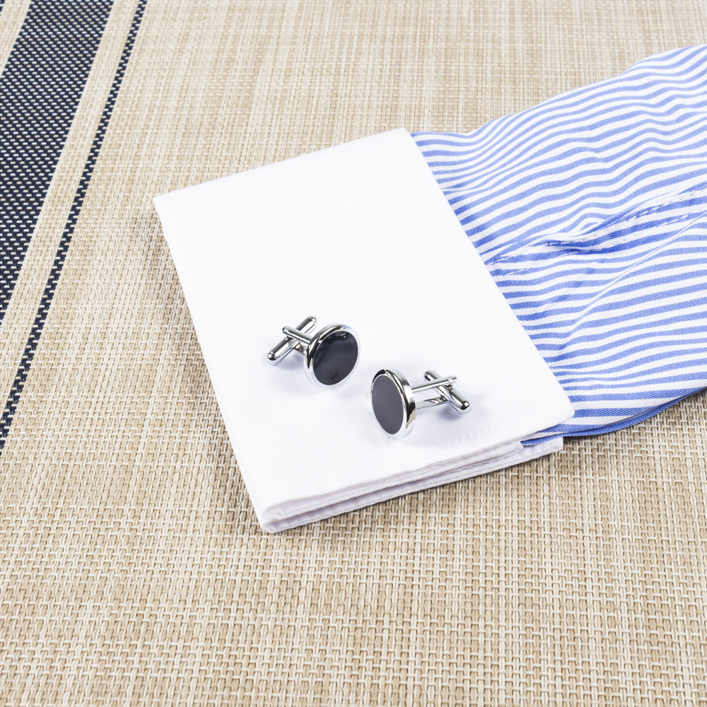 Black Round Enamel Cufflinks for men