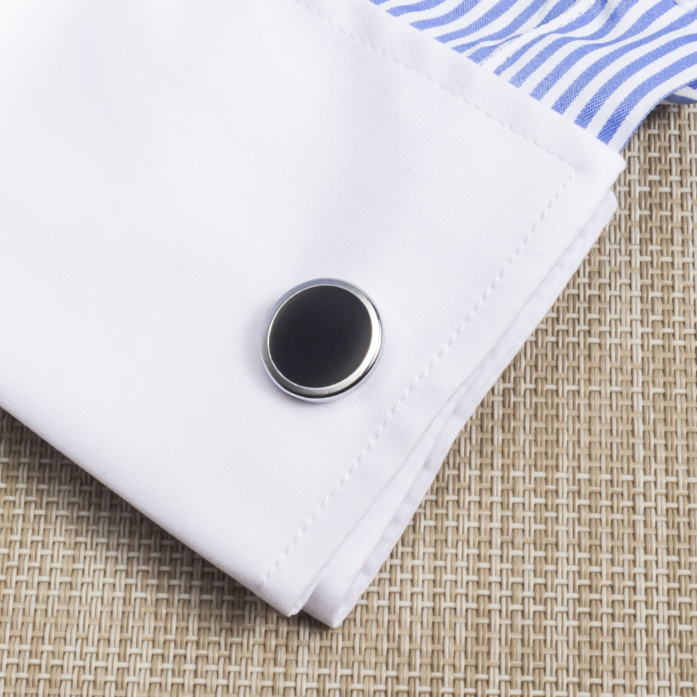 Black Round Enamel Cufflinks for men