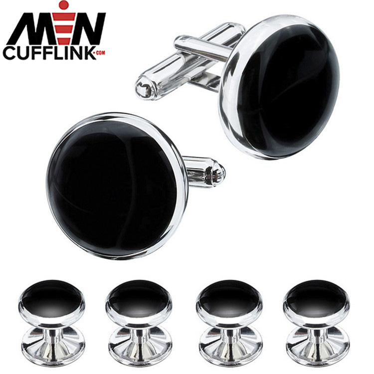 Black agate cufflink sets round black cufflinks wholesale