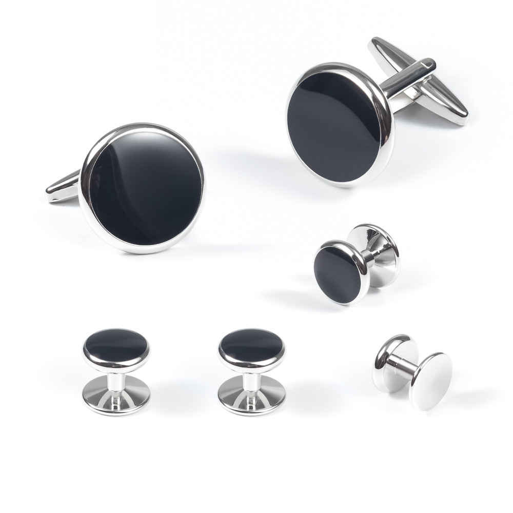 Black agate cufflink sets round black cufflinks wholesale