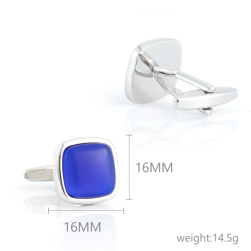 Blue Opal Simple Square Metal Cufflinks