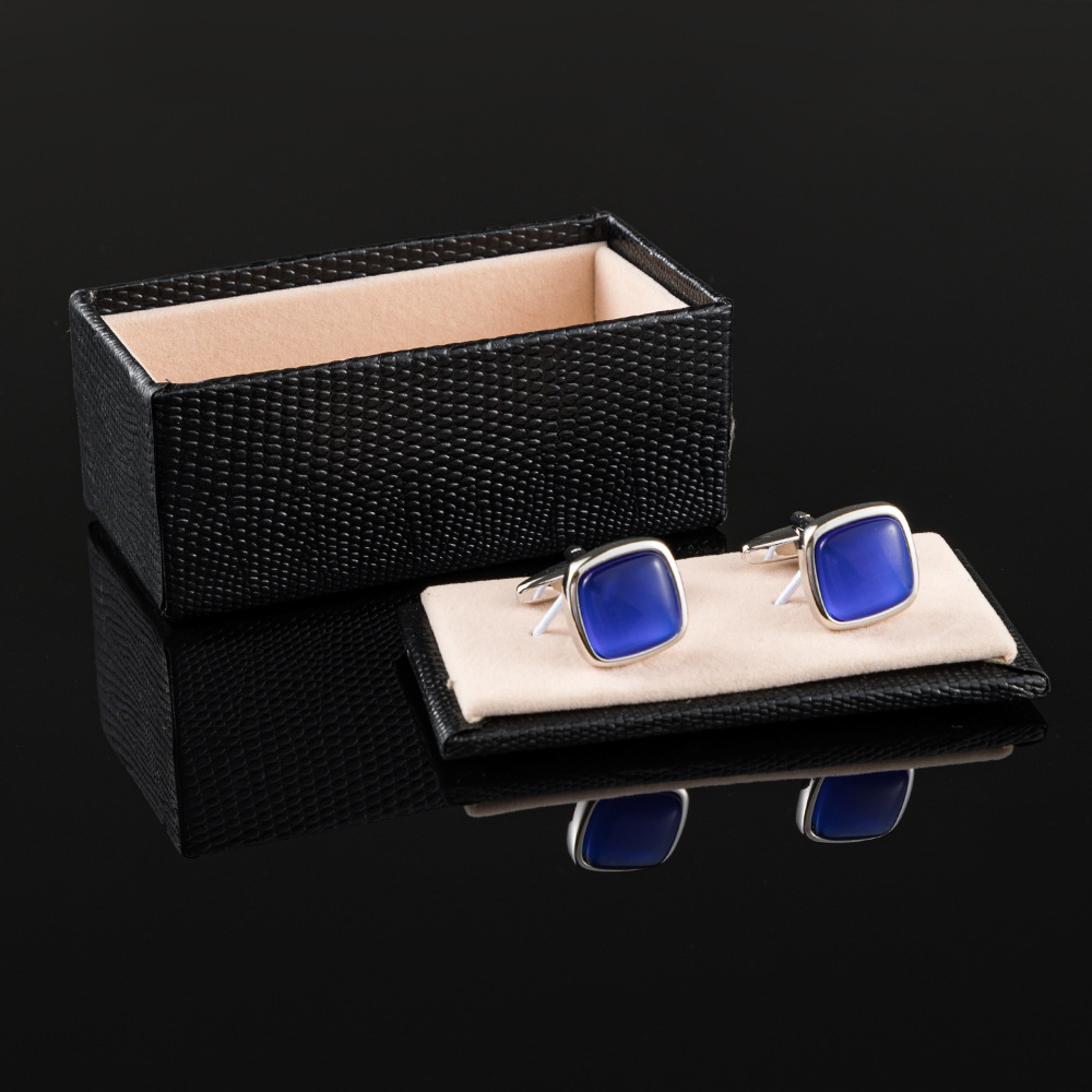 Blue Opal Simple Square Metal Cufflinks