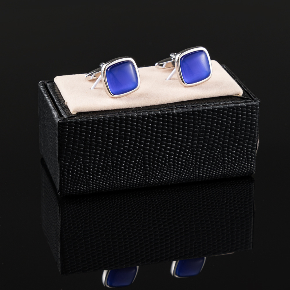 Blue Opal Simple Square Metal Cufflinks