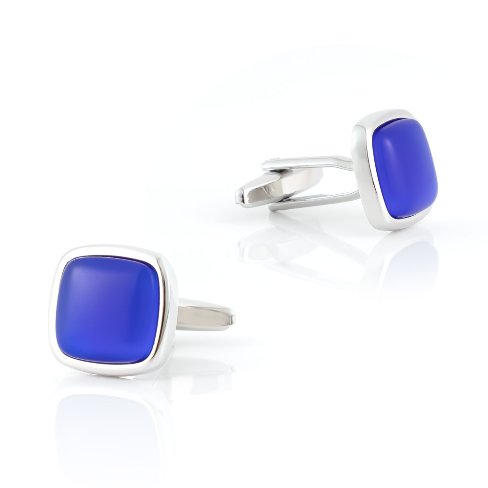 Blue Opal Simple Square Metal Cufflinks