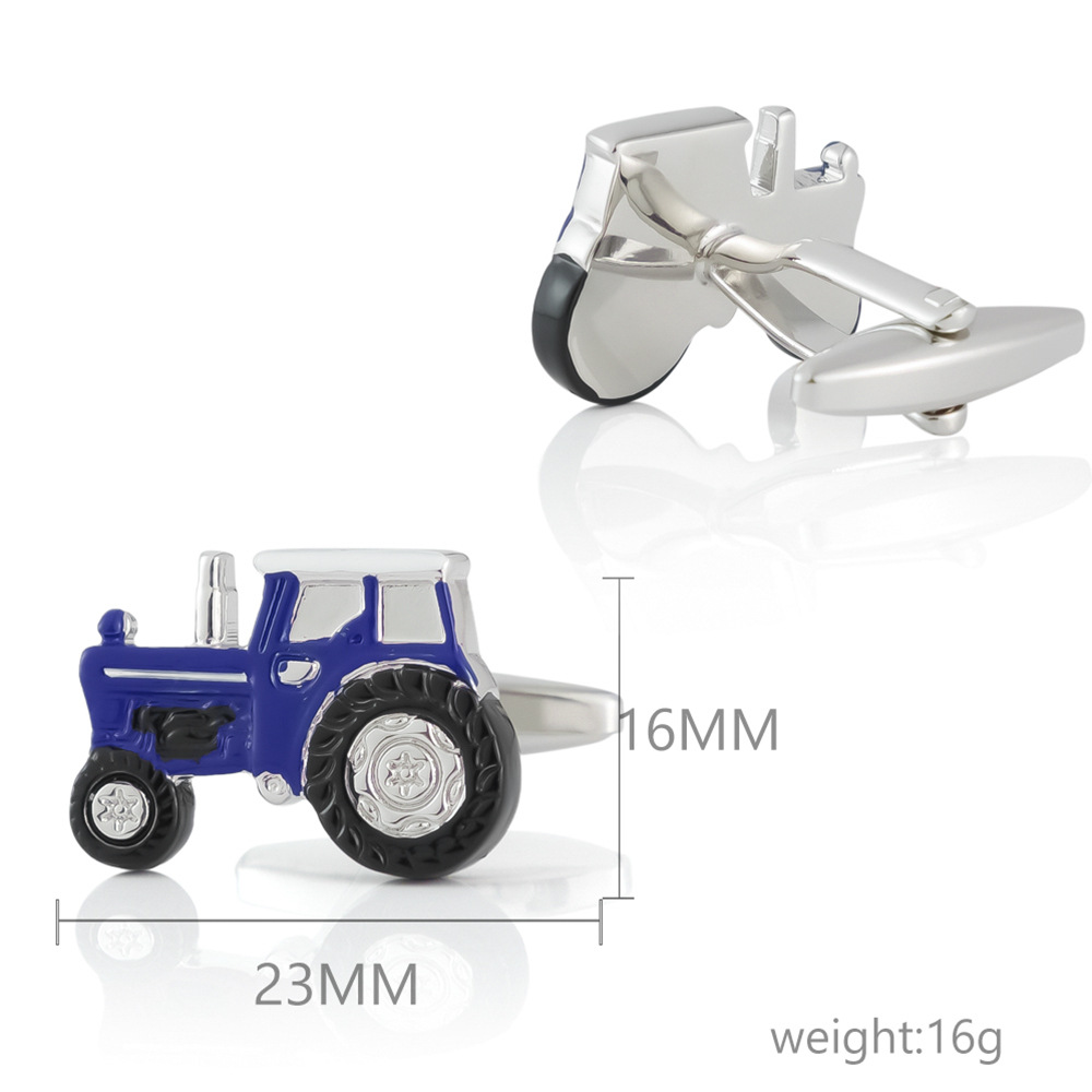 Blue Tractor lacquered and enameled metal cufflinks