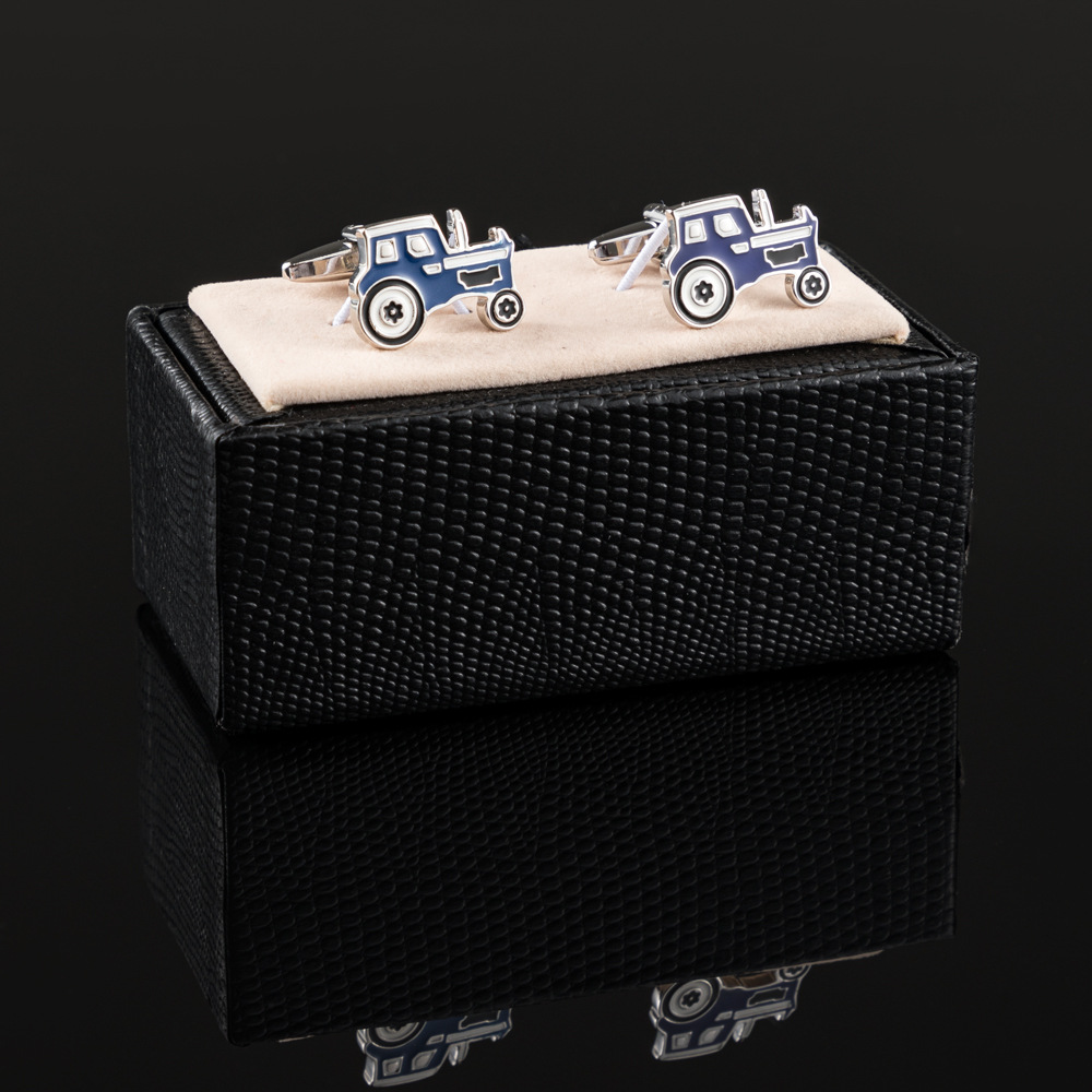 Blue Tractor lacquered and enameled metal cufflinks