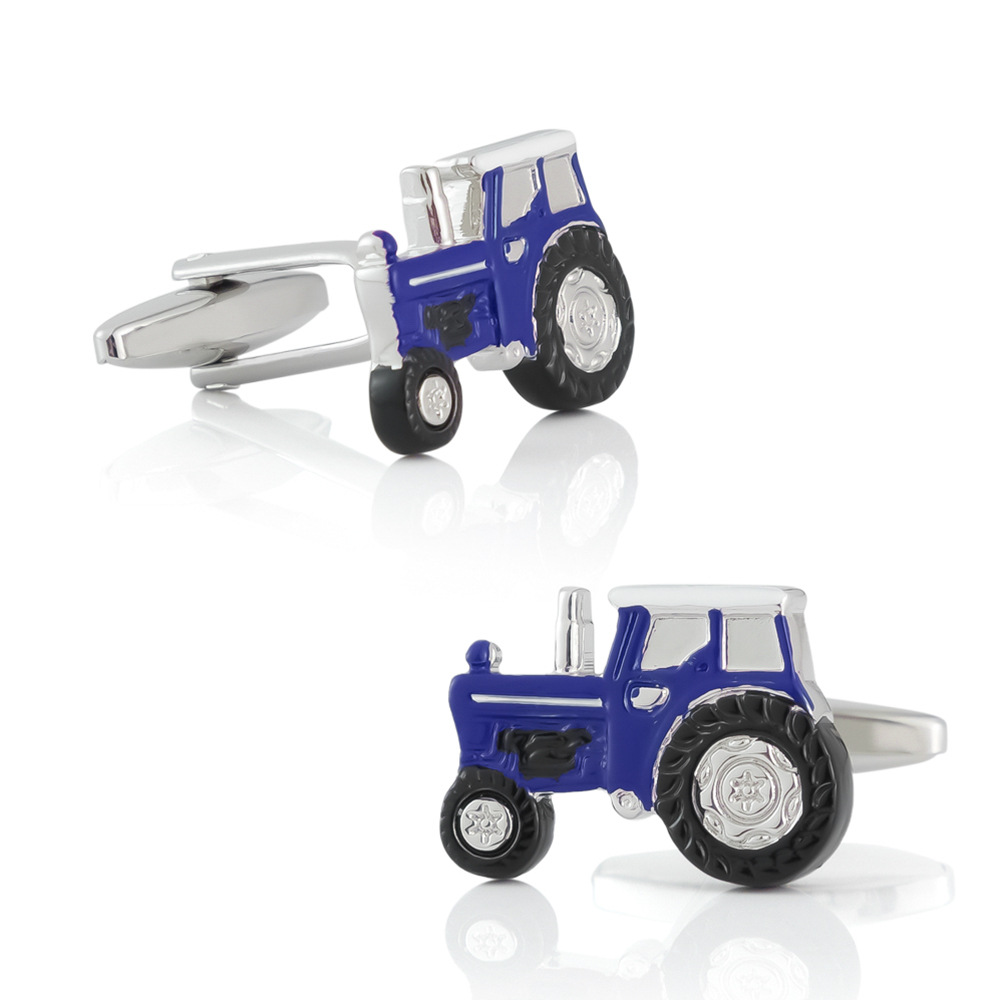 Blue Tractor lacquered and enameled metal cufflinks