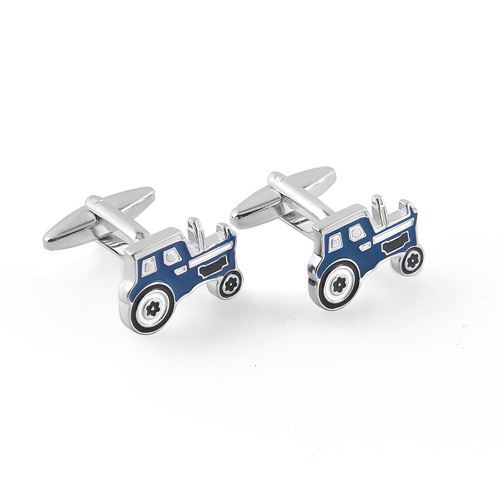 Blue Tractor lacquered and enameled metal cufflinks