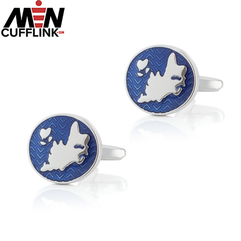 Blue paint world map cufflinks  plating silver metal copper cufflinks Cufflinks wholesale