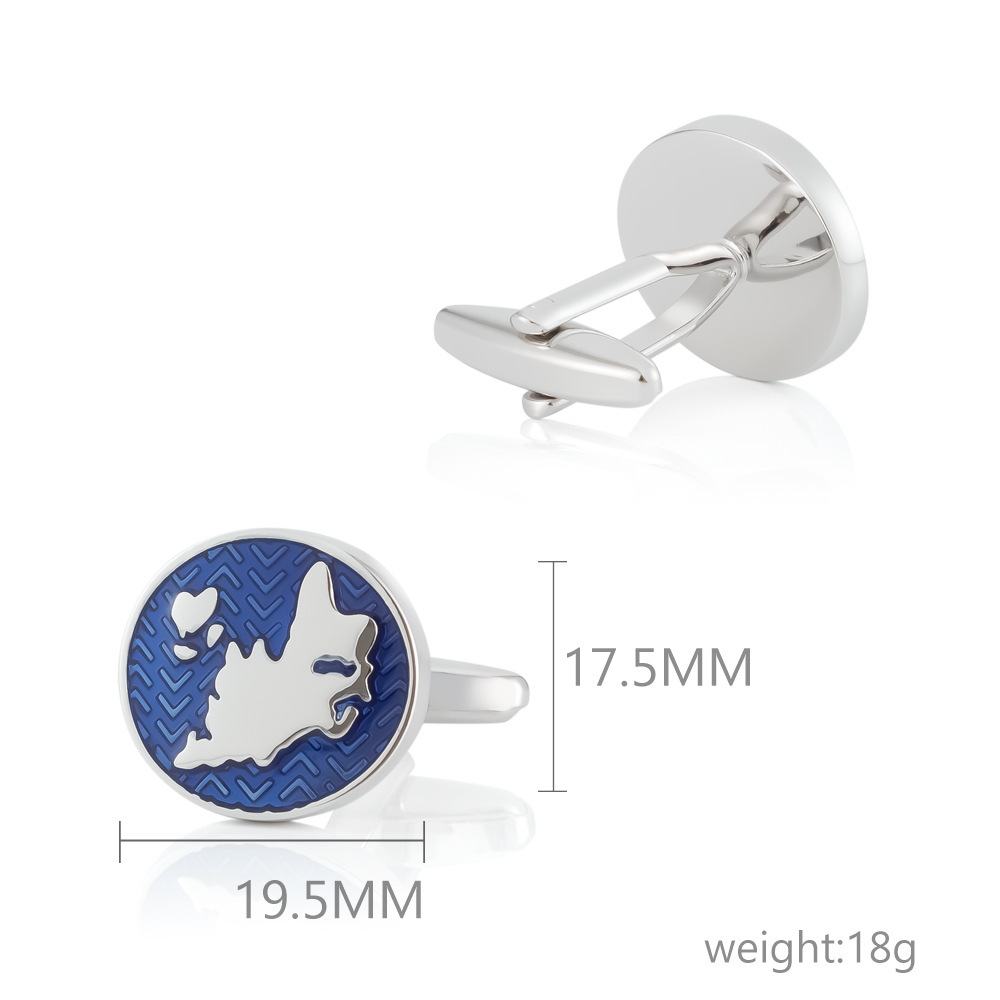 Blue paint world map cufflinks  plating silver metal copper cufflinks Cufflinks wholesale