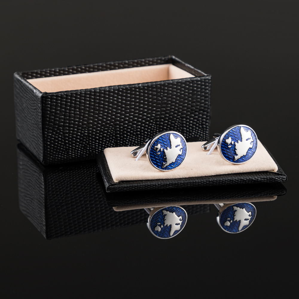 Blue paint world map cufflinks  plating silver metal copper cufflinks Cufflinks wholesale