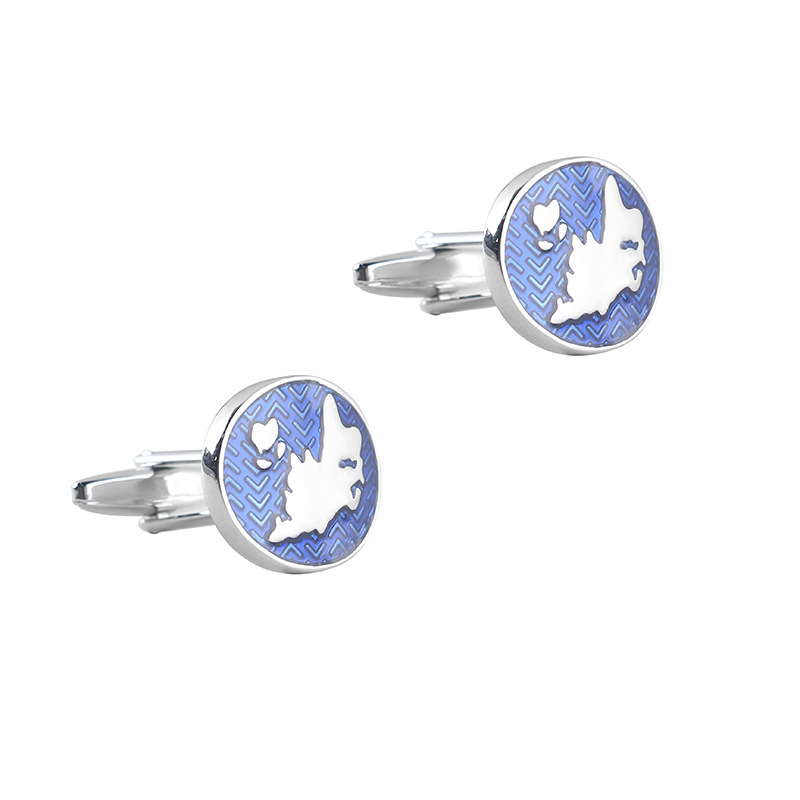 Blue paint world map cufflinks  plating silver metal copper cufflinks Cufflinks wholesale