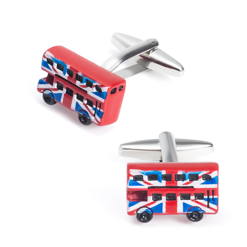 British style red double-decker bus metal cufflinks