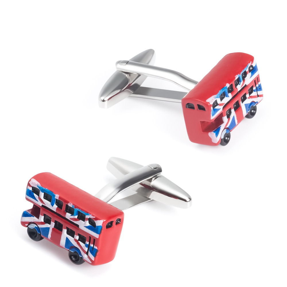 British style red double-decker bus metal cufflinks