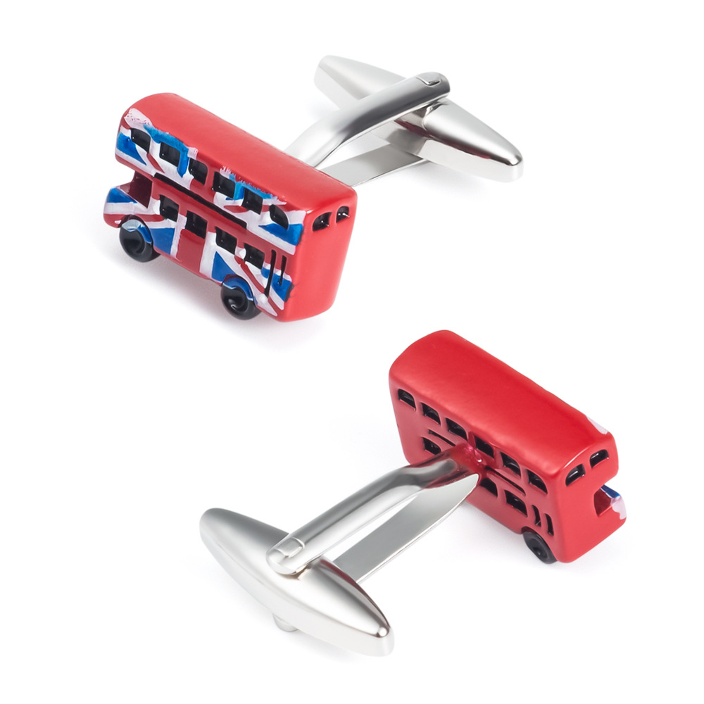 British style red double-decker bus metal cufflinks