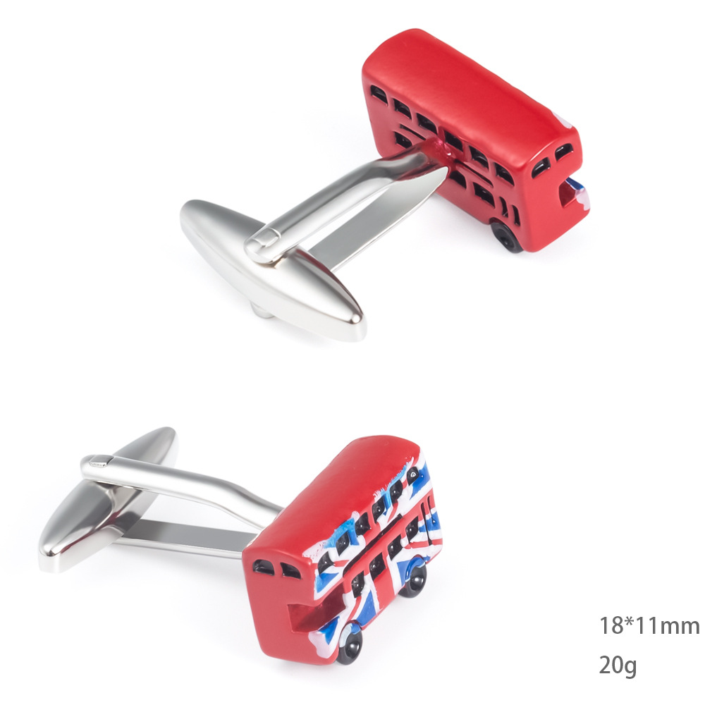 British style red double-decker bus metal cufflinks