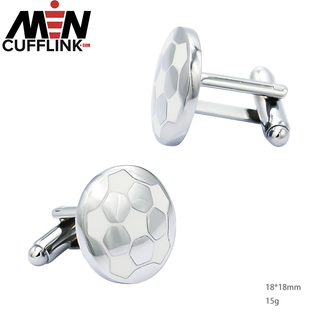 Fun Round White Enamel Lacquered Football Cufflinks