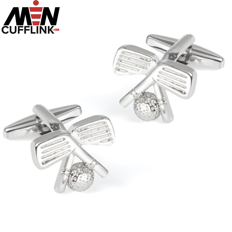 Golf club shape plain glossy metal cufflinks