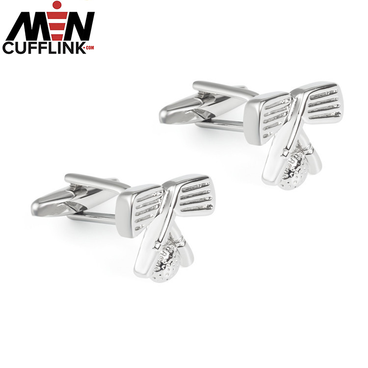 Golf club shape plain glossy metal cufflinks