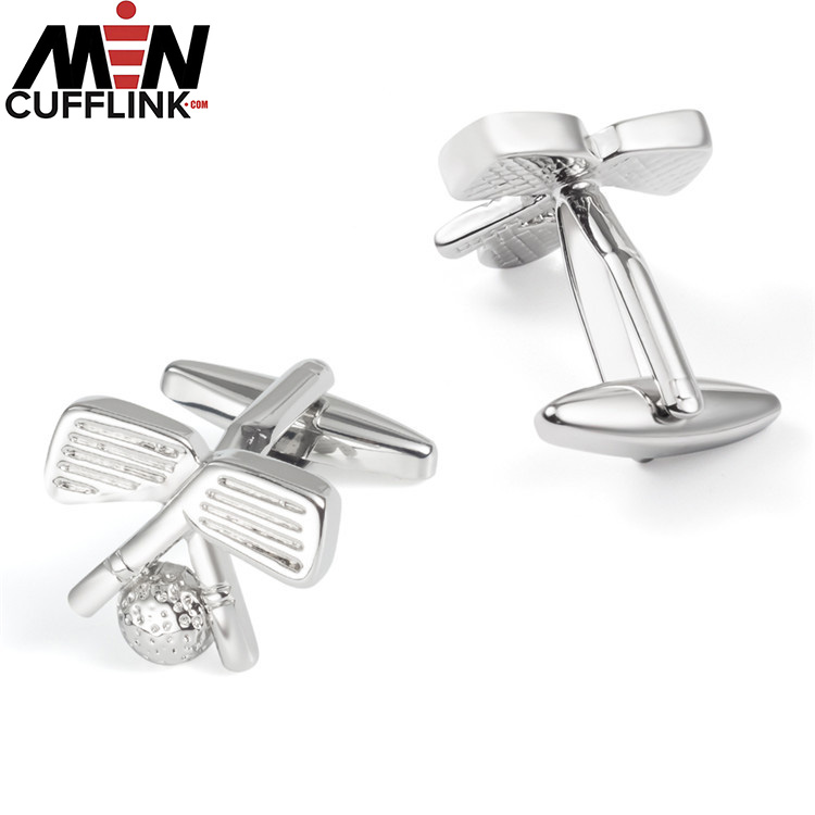 Golf club shape plain glossy metal cufflinks