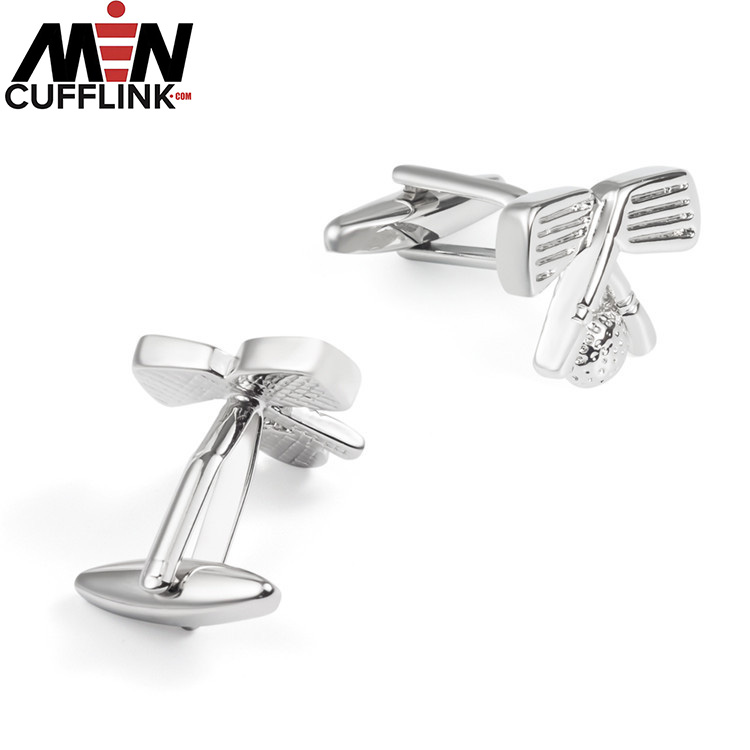 Golf club shape plain glossy metal cufflinks