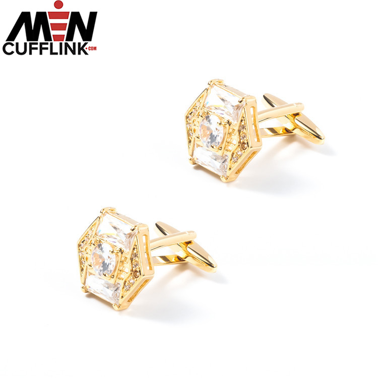 Hexagon Crystal Cufflinks with Diamonds