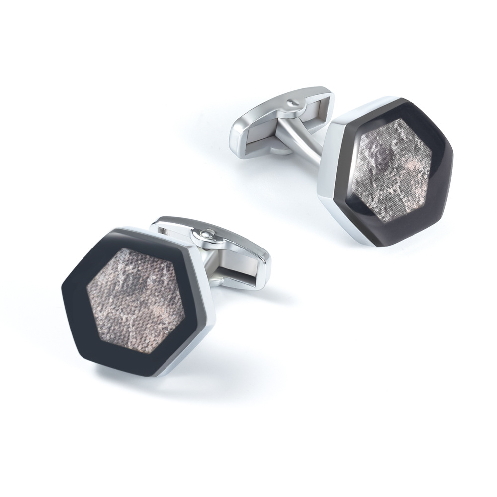 Hexagon Marble Epoxy Alloy Cufflinks