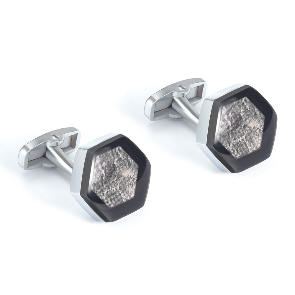 Hexagon Marble Epoxy Alloy Cufflinks