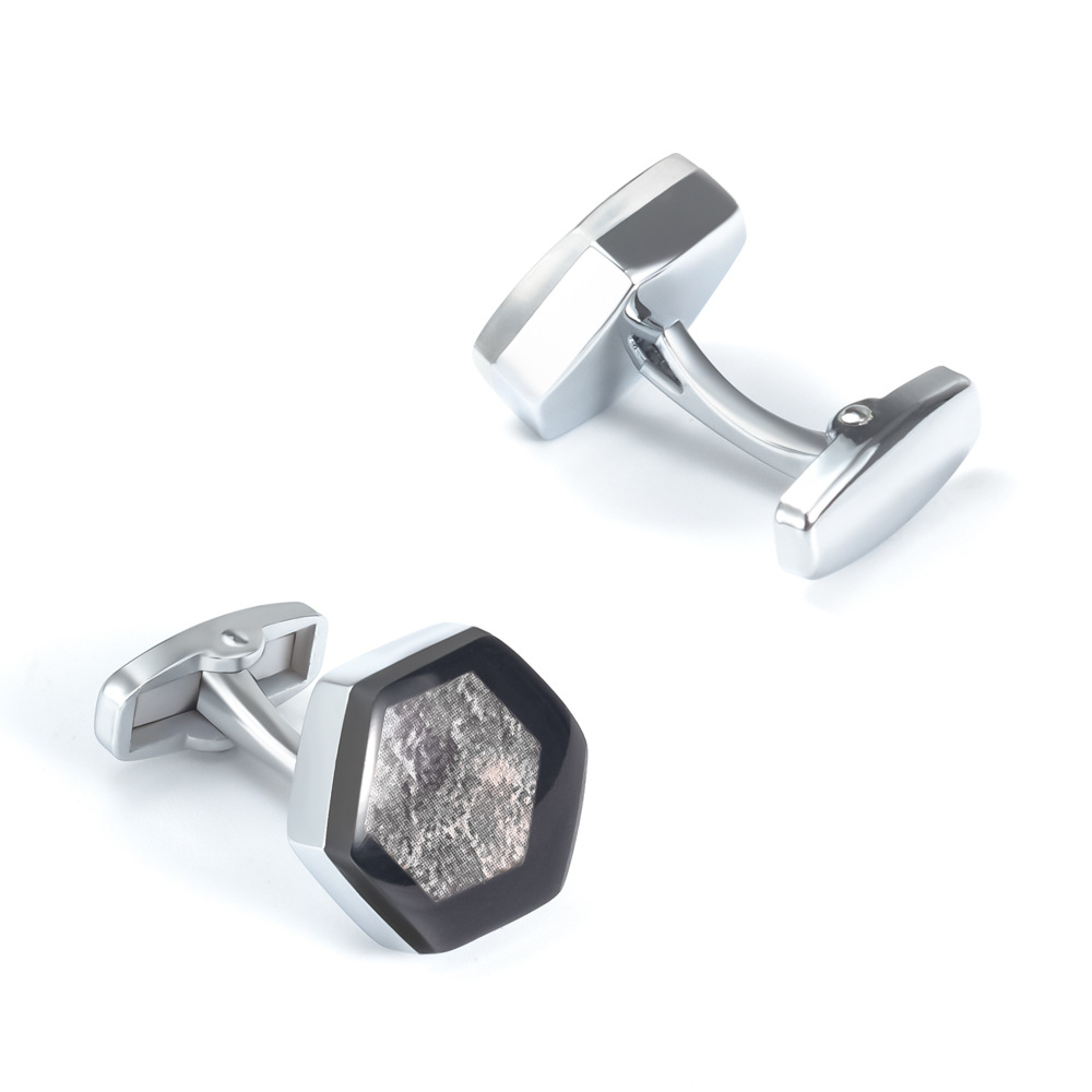 Hexagon Marble Epoxy Alloy Cufflinks