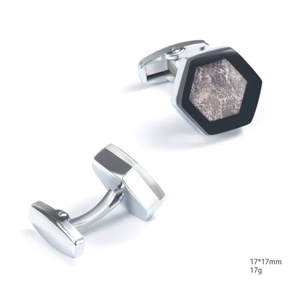 Hexagon Marble Epoxy Alloy Cufflinks