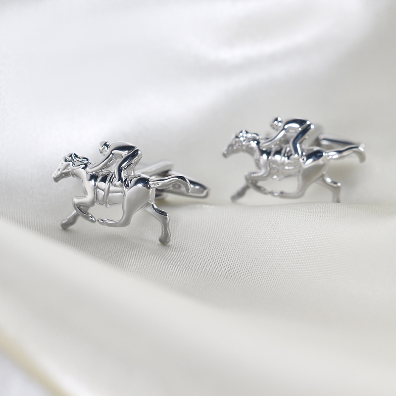 Horse racing shape glossy high quality metal cufflinks for men