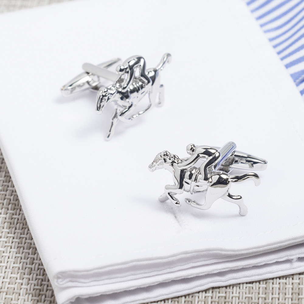 Horse racing shape glossy high quality metal cufflinks for men