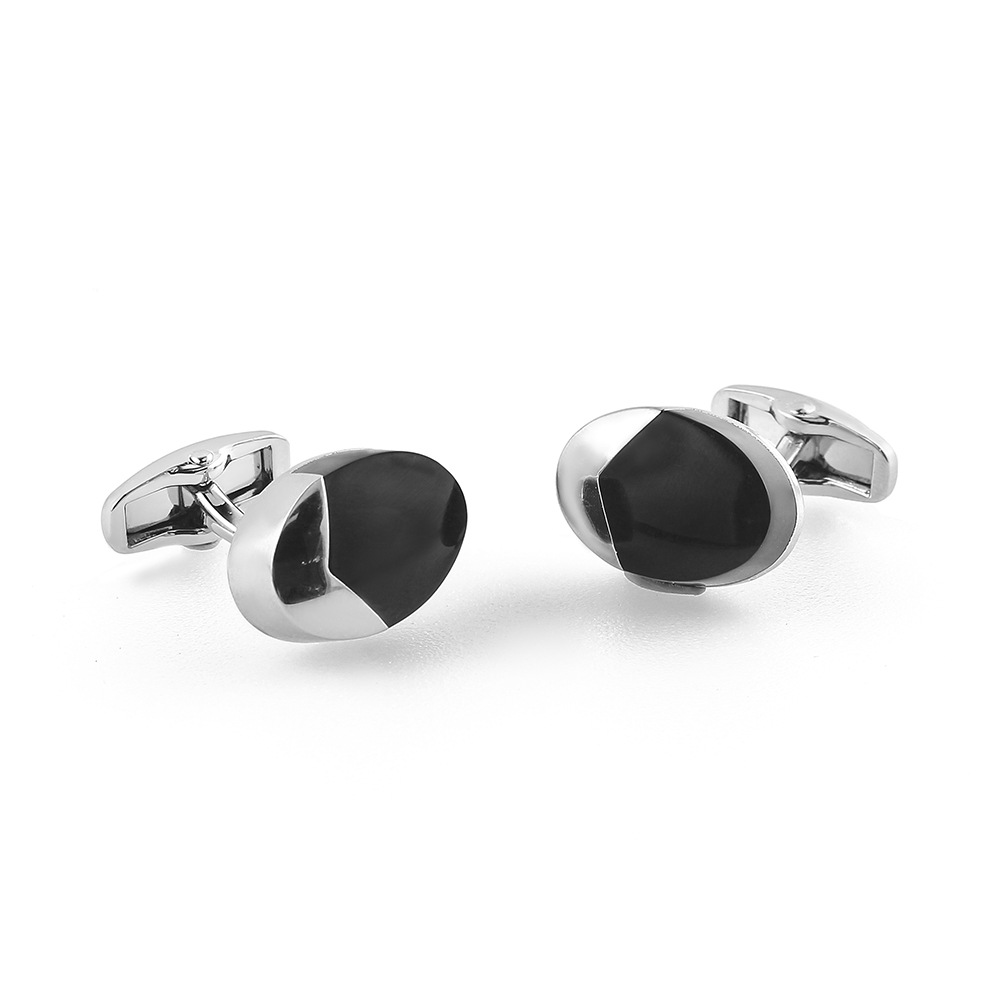 Enamel metal cufflinks Oval black epoxy cufflink