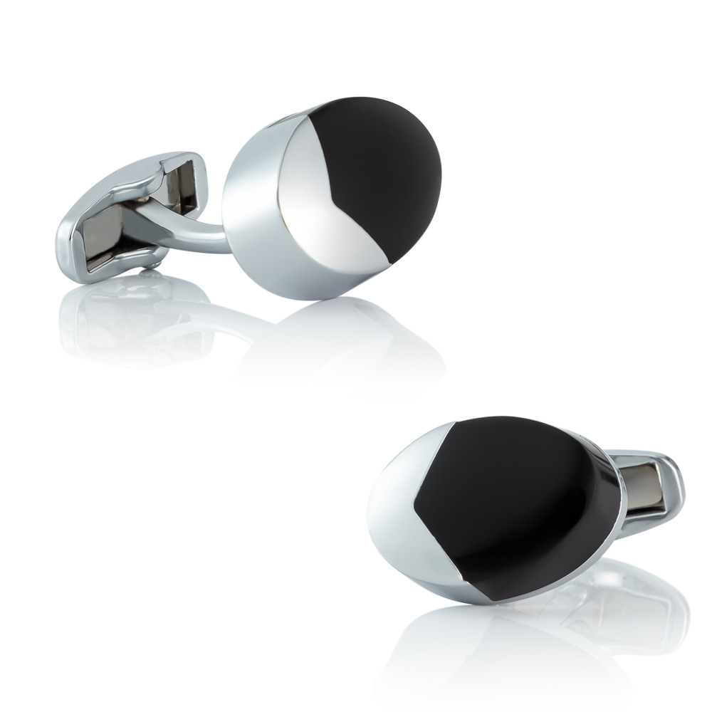 Enamel metal cufflinks Oval black epoxy cufflink