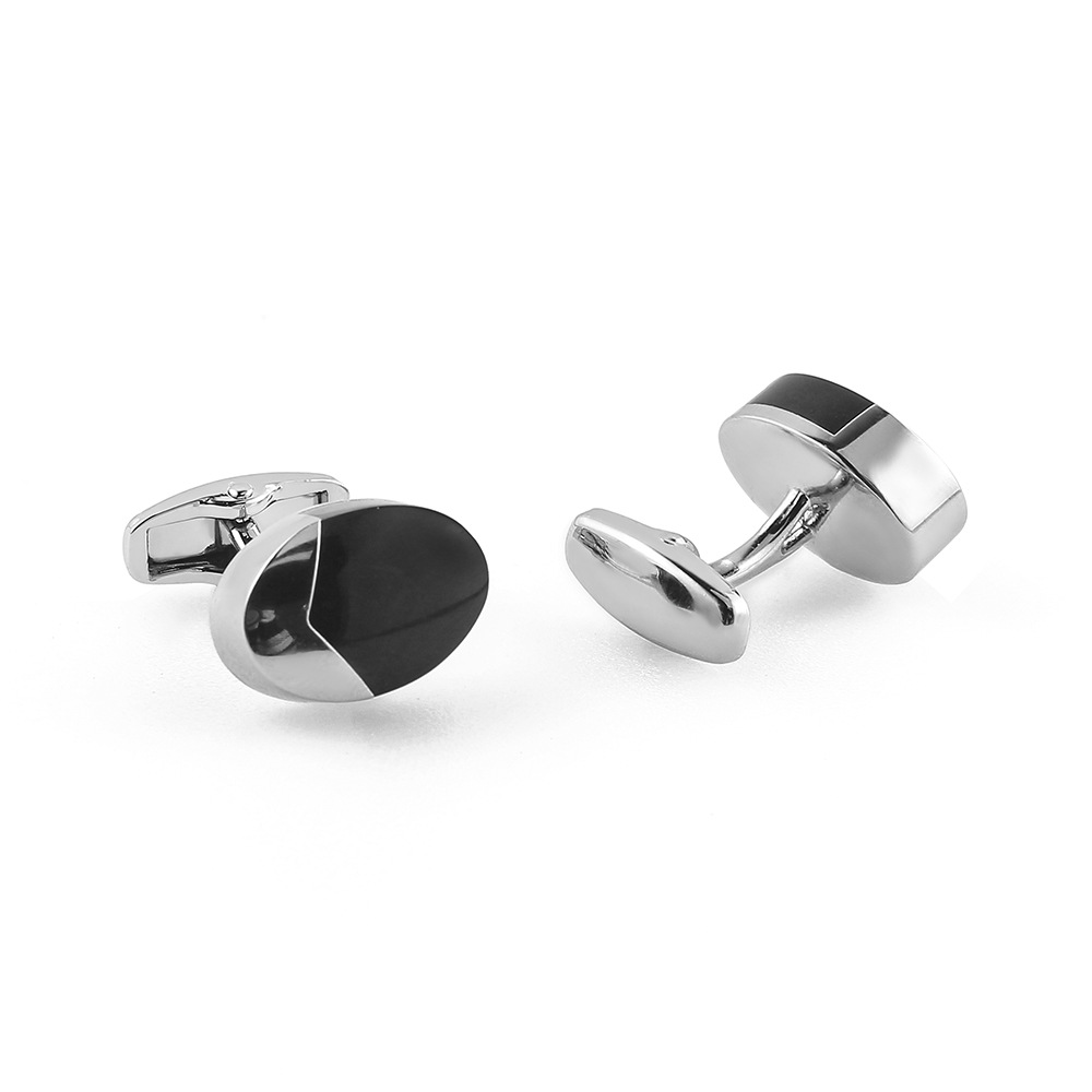 Enamel metal cufflinks Oval black epoxy cufflink