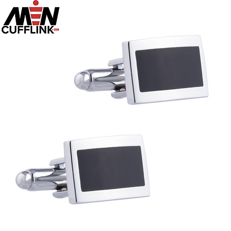 Rectangular black epoxy enamel full copper metal cufflinks