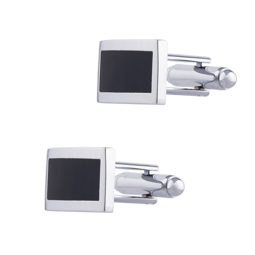 Rectangular black epoxy enamel full copper metal cufflinks