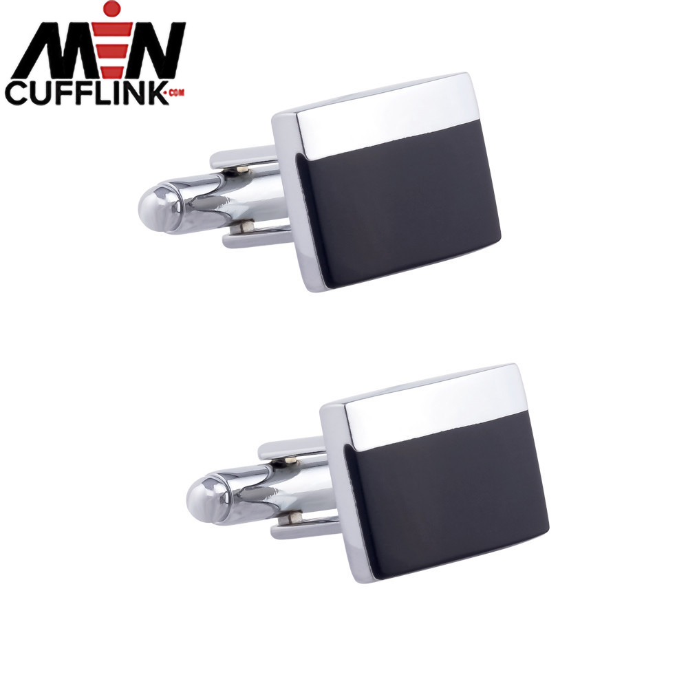 Rectangular black epoxy enamel metal cufflinks wholesale