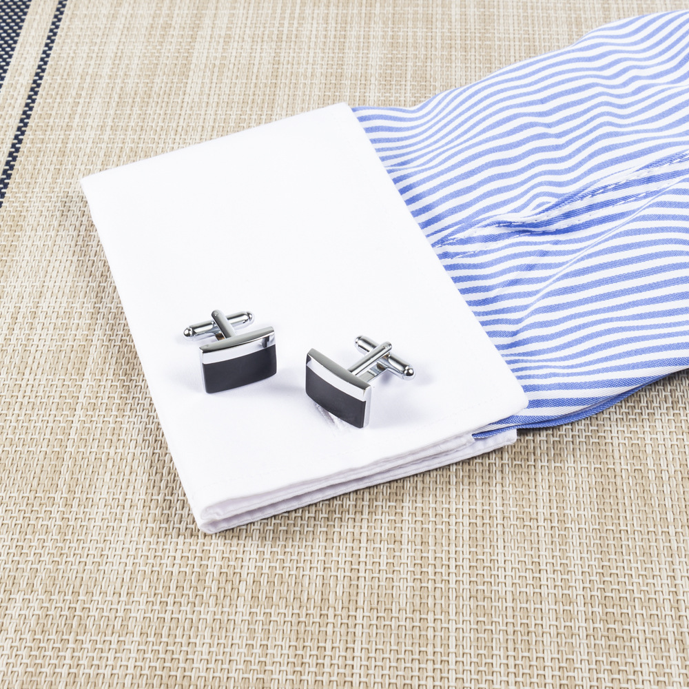 Rectangular black epoxy enamel metal cufflinks wholesale