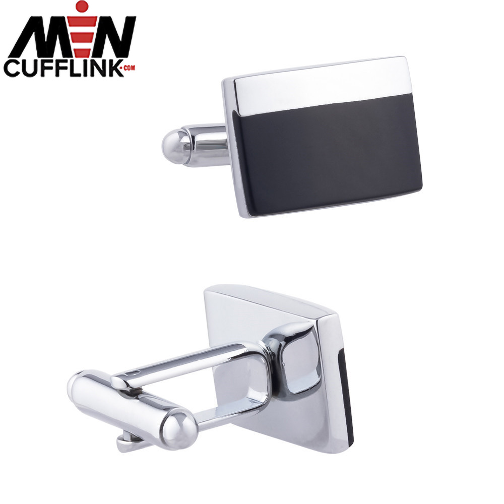 Rectangular black epoxy enamel metal cufflinks wholesale