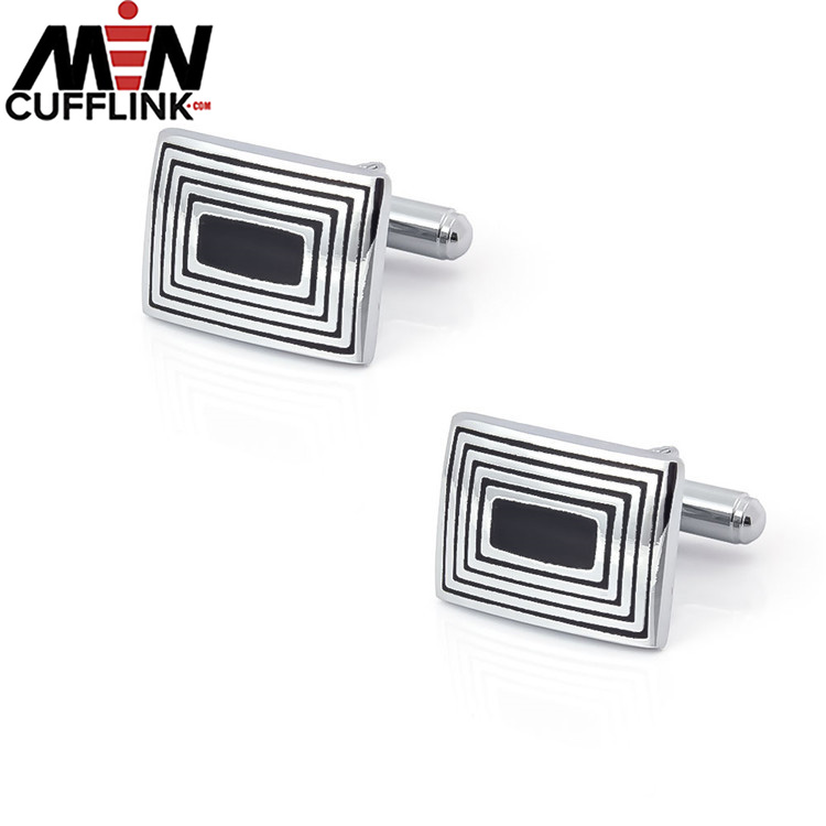 Rectangular navy blue oil drip vintage pattern metal cufflinks