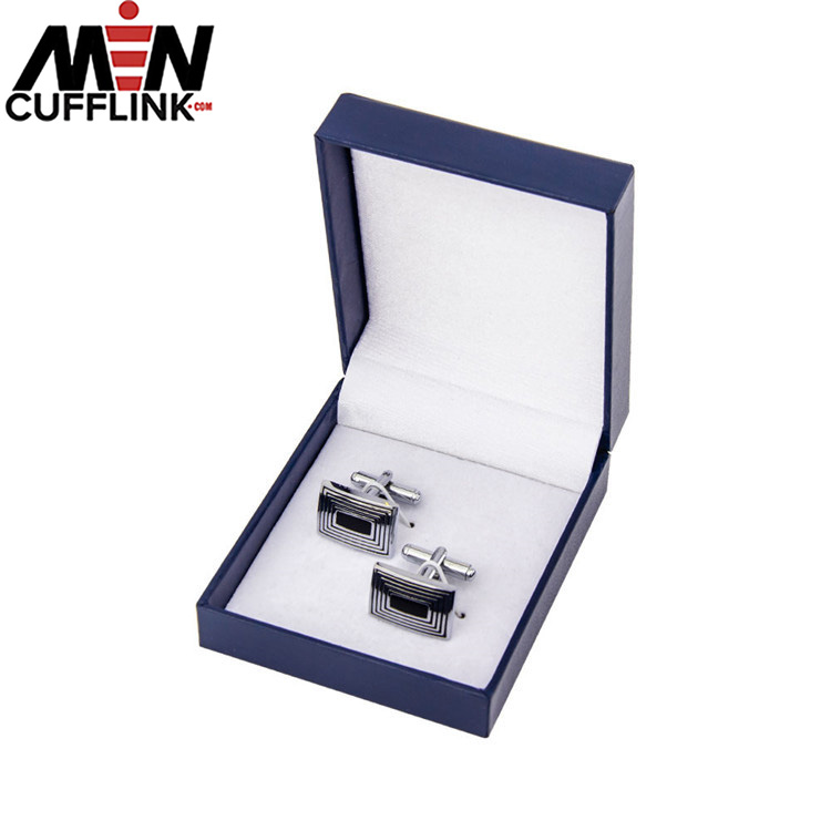 Rectangular navy blue oil drip vintage pattern metal cufflinks