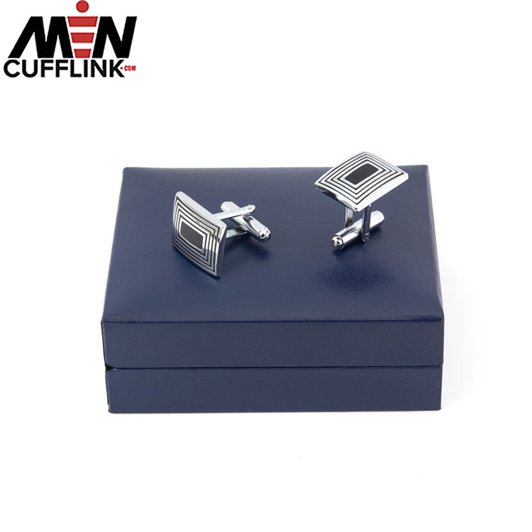 Rectangular navy blue oil drip vintage pattern metal cufflinks